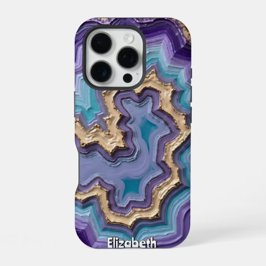 Coque iPhone 16 Pro Géode Abstrait à Veines Dorées (Verso)