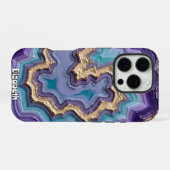 Coque iPhone 16 Pro Géode Abstrait à Veines Dorées (Verso Horizontal)