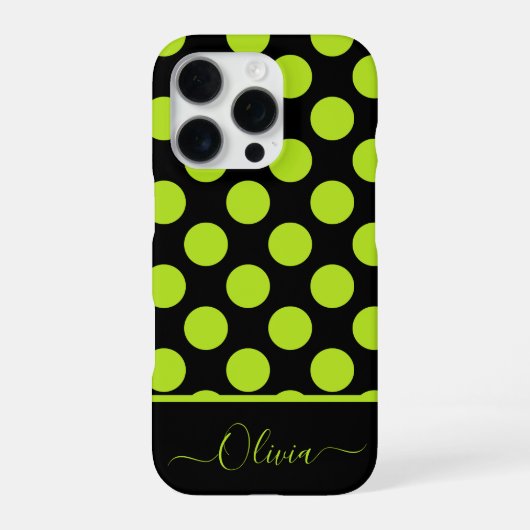 Coque iPhone 16 Pro Giant Lime Green Polka Dots on Black iPhone Case (Verso)