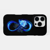 Coque iPhone 16 Pro Glowing infinity with blue rose (Verso Horizontal)