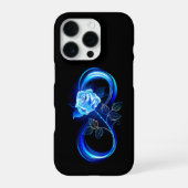 Coque iPhone 16 Pro Glowing infinity with blue rose (Verso)