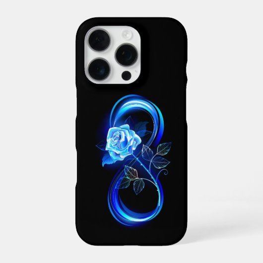 Coque iPhone 16 Pro Glowing infinity with blue rose (Verso)