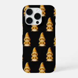 Coque iPhone 16 Pro Gnome Tournesol Sourires Cachés Sous le Doré