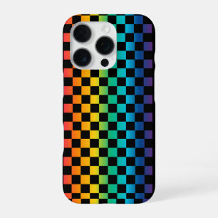 Coque iPhone 16 Pro Gradient LGBTQ À damiers Rainbow Pride