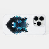 Coque iPhone 16 Pro Graphisme Loup Cyber Bleu (Verso Horizontal)