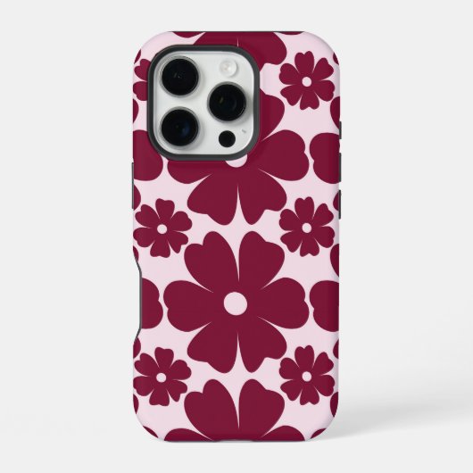 Coque iPhone 16 Pro Groovy Retro Daisy Pattern Deep Berry Pink (Verso)