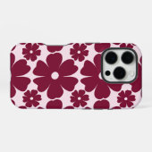 Coque iPhone 16 Pro Groovy Retro Daisy Pattern Deep Berry Pink (Verso Horizontal)