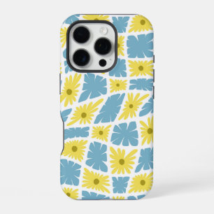 Coque iPhone 16 Pro Groovy Vague Trippy Années 60 Fleurs Jaune Bleu