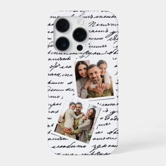 Coque iPhone 16 Pro Handwritten Script Personalized 2 Photo Layout (Verso)