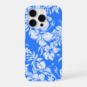 Coque iPhone 16 Pro Hibiscus Pareau Fleurs Hawaïennes Bleu Océan