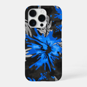Coque iPhone 16 Pro Hibiscus peint floral hawaïen bleu royal