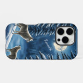 Coque iPhone 16 Pro Howling Wolf Silhouette contre Lune (Verso Horizontal)