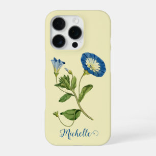 Coque iPhone 16 Pro Illustration botanique de la gloire du matin bleue