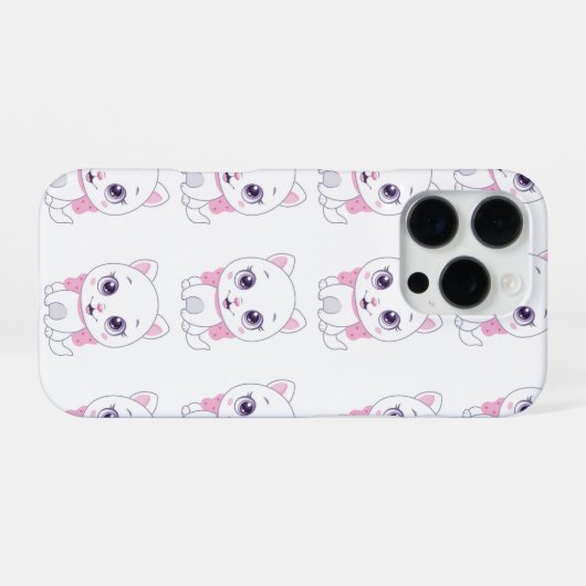Coque iPhone 16 Pro Illustration d'un mignon chaton blanc (Verso Horizontal)
