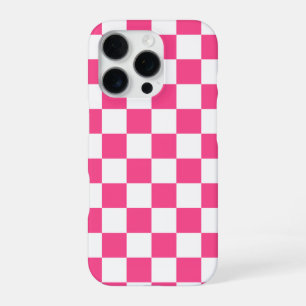 Coque iPhone 16 Pro Imprimé à carreaux rose et blanc