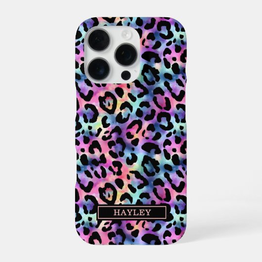 Coque iPhone 16 Pro Imprimé léopard iridescent monogrammé (Verso)