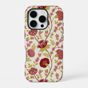 Coque iPhone 16 Pro Jacobean Floral Grand Motif Reds Pinks Gold Creme