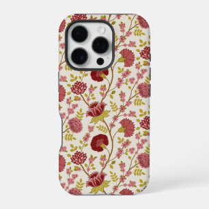 Coque iPhone 16 Pro Jacobean Floral Pattern Rouge Rose Gold Crème