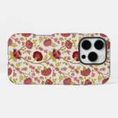 Coque iPhone 16 Pro Jacobean Floral Pattern Rouge Rose Gold Crème (Verso Horizontal)
