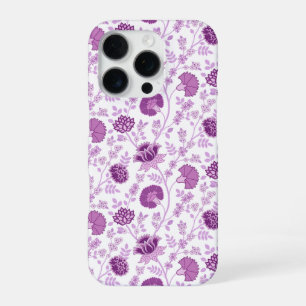 Coque iPhone 16 Pro Jacobean Floral Répétition Motif Pinks sur Blanc