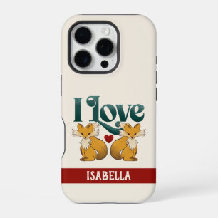 Coque iPhone 16 Pro J'adore les renards avec un nom personnalisé