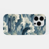 Coque iPhone 16 Pro Japanese Waves Pattern Monogrammed (Verso Horizontal)