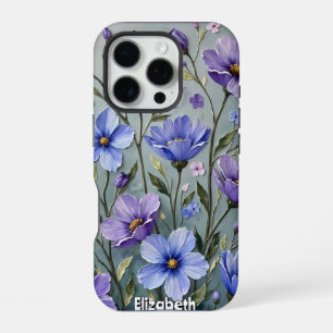 Coque iPhone 16 Pro Jardin bleu éthérée et pourpre