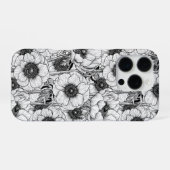 Coque iPhone 16 Pro Jardin d'anémones en noir et blanc (Verso Horizontal)