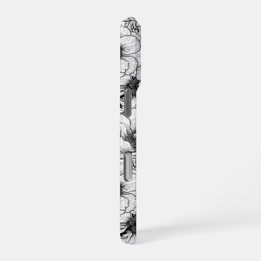 Coque iPhone 16 Pro Jardin d'anémones en noir et blanc (Côté droit)