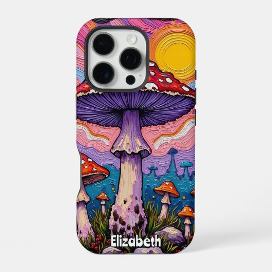 Coque iPhone 16 Pro Jardin de champignons psychédéliques (Verso)