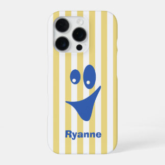 Coque iPhone 16 Pro Jaune Beurre Rayure Bleue Sourire Excentrique