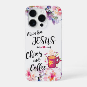 Coque iPhone 16 Pro Je Coure Sur Jésus, Le Chaos Et Le Café