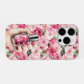 Coque iPhone 16 Pro Joli en rose Roses Floral ongle main polonais (Verso Horizontal)