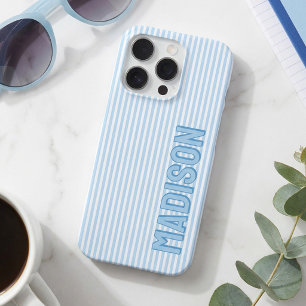 Coque iPhone 16 Pro Joli nom personnalisé à rayures bleues et blanches