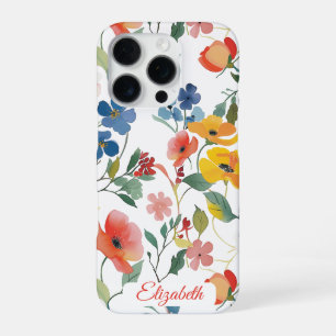 Coque iPhone 16 Pro Jolies fleurs colorées aquarelles Ditsy