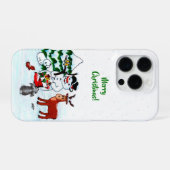 Coque iPhone 16 Pro Joyeux Noël ! Snowman avec amis (Verso Horizontal)