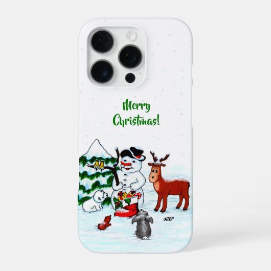 Coque iPhone 16 Pro Joyeux Noël ! Snowman avec amis (Verso)
