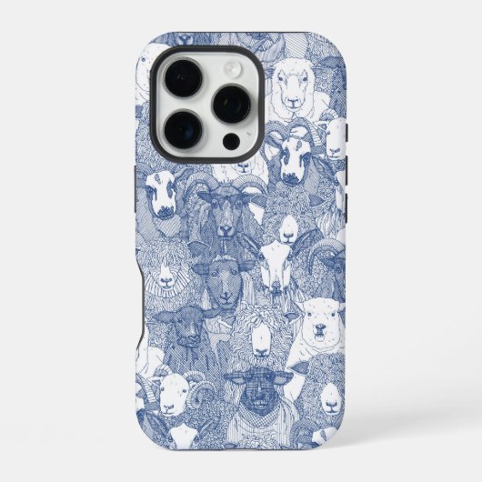 Coque iPhone 16 Pro juste mouton classique bleu blanc (Verso)