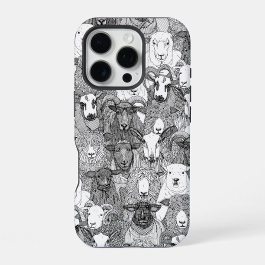 Coque iPhone 16 Pro juste moutons noir blanc (Verso)