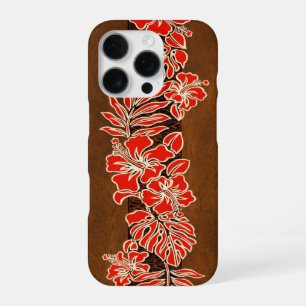 Coque iPhone 16 Pro Kalaheo Hawaiian Hibiscus Tapa Faux Bois de Koa