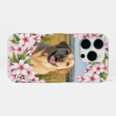 Coque iPhone 16 Pro Labrador custom photo with cherry blossom wreath (Verso Horizontal)