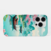 Coque iPhone 16 Pro Lagon tropical aux fleurs de cerisiers _ coque iph (Verso Horizontal)