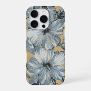 Coque iPhone 16 Pro Lanai Hawaiian Hibiscus Bois Faux Bleu