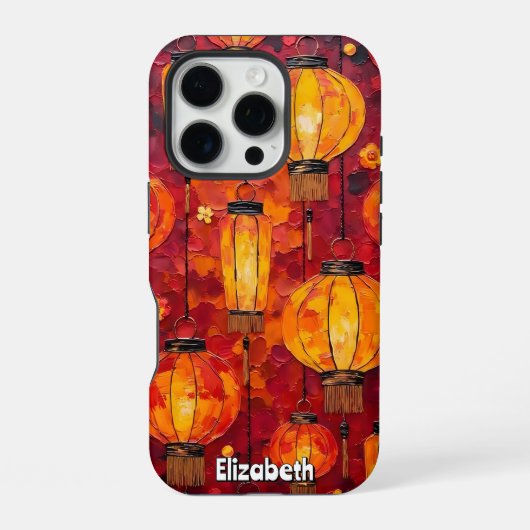 Coque iPhone 16 Pro Lanternes rouge et orange (Verso)