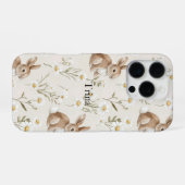 Coque iPhone 16 Pro Lapins Fleurs de Marguerite (Verso Horizontal)