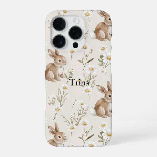 Coque iPhone 16 Pro Lapins Fleurs de Marguerite (Verso)