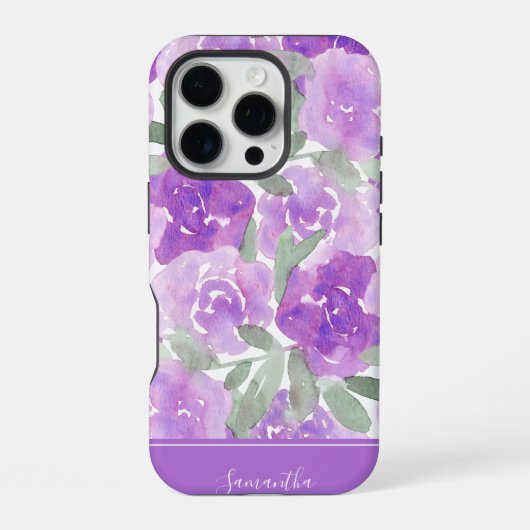 Coque iPhone 16 Pro Lavande Purple Aquarelle Floral Personnalisé (Verso)