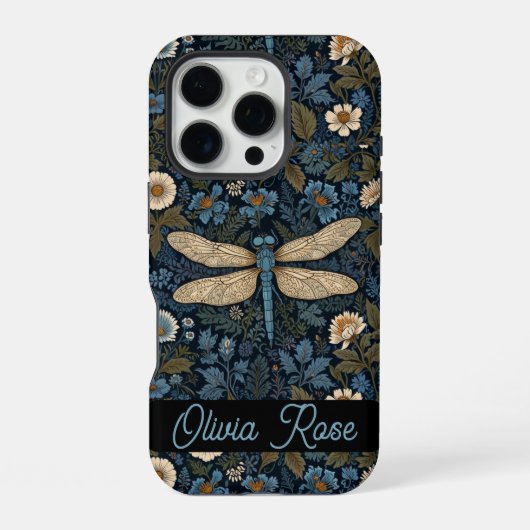 Coque iPhone 16 Pro Libellule bleue vintage (Verso)