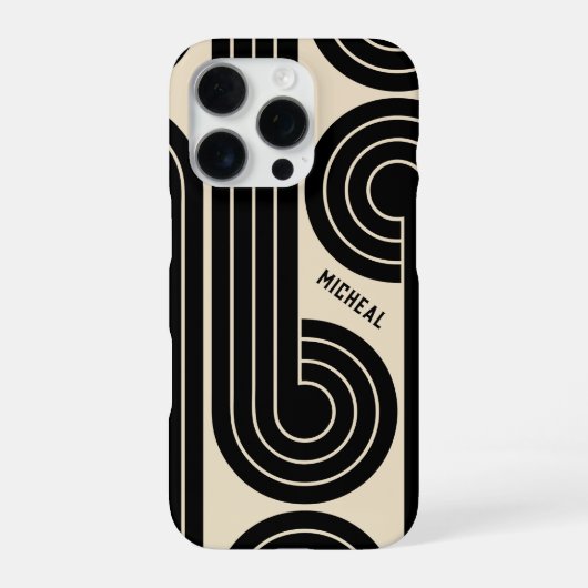 Coque iPhone 16 Pro Lignes Abstraits Rétro Noirs (Verso)