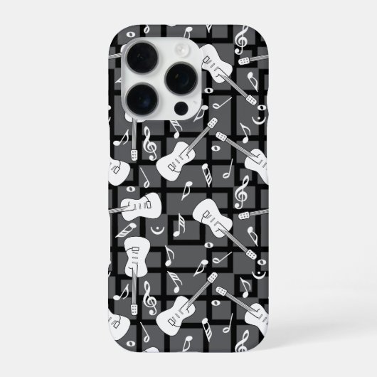 Coque iPhone 16 Pro Lignes de guitare notes de musique (Verso)